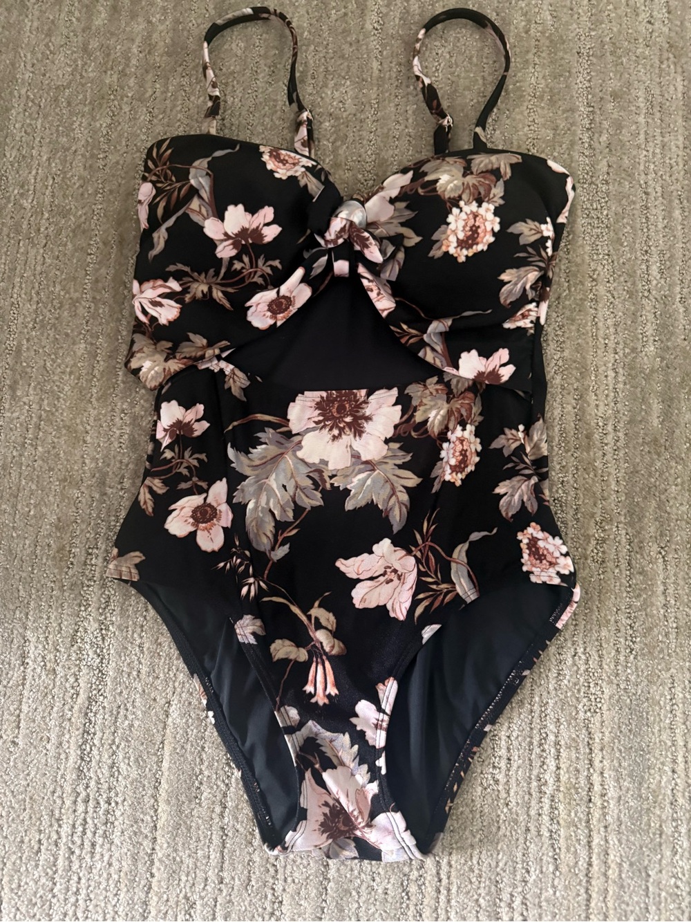 Black Floral One-Piece Swimsuit with Adjustable Straps